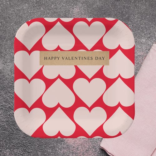 Modern  Romantic Red  Pink Hearts Pattern  Paper Plates