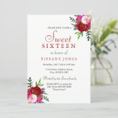 Modern Romantic Red Rose Sweet 16 Invitation (Standing Front)