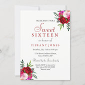 Modern Romantic Red Rose Sweet 16 Invitation (Front)