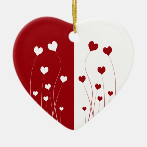 Modern Romantic Red White Love Hearts Ceramic Ornament