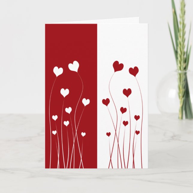 Modern Romantic Red White Love Hearts Holiday Card (Front)