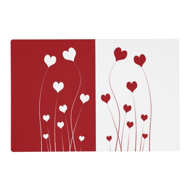 Modern Romantic Red White Love Hearts Placemat (Front)