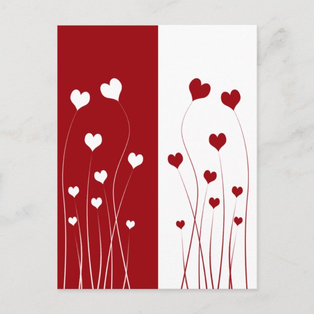 Modern Romantic Red White Love Hearts Postcard (Front)
