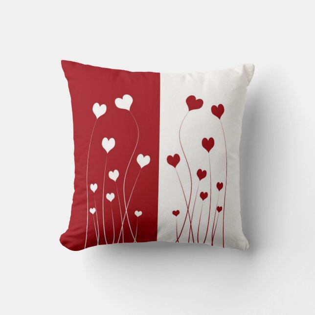 Modern Romantic Red White Love Hearts Throw Pillow (Front)