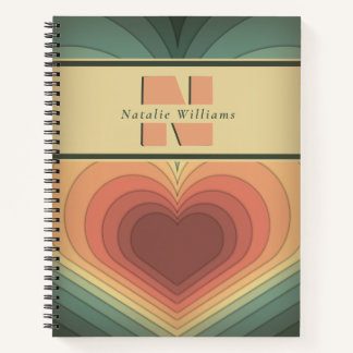 Modern Romantic Retro Groovy Monogram Notebook