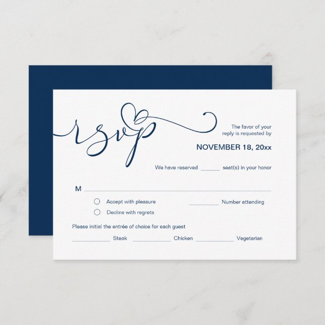 Modern Romantic RSVP,  Black Font, Respond  Enclos Enclosure Card (Front/Back)