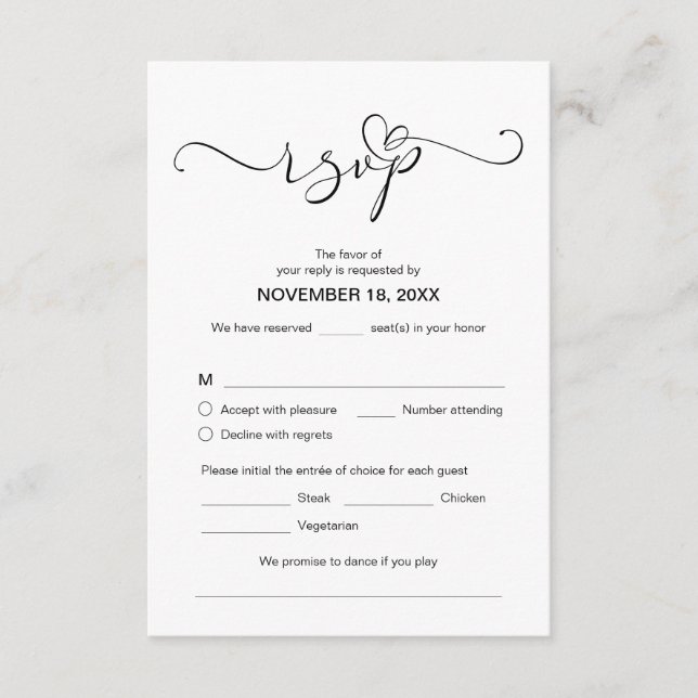 Modern Romantic RSVP,  Black Font, Respond  Enclosure Card (Front)