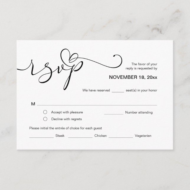 Modern Romantic RSVP,  Black Font, Respond  Enclosure Card (Front)
