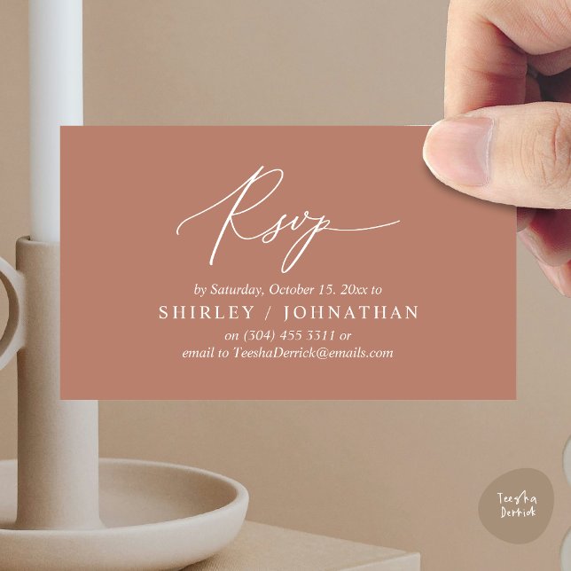 Modern Romantic RSVP Wedding Dinner Invitation (Modern Romantic RSVP Wedding Dinner Invitation Enclosed Reminder Online Email Card Terracotta Earthy)