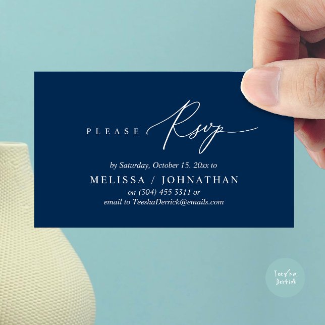 Modern Romantic RSVP Wedding Dinner Invitation (Modern Romantic RSVP Wedding Dinner Invitation Enclosed Reminder Online Email Card, Navy Blue)