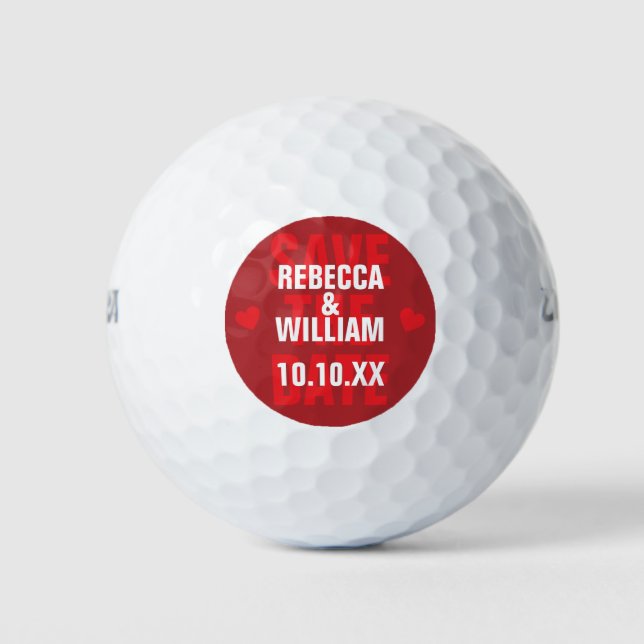 Modern Romantic Save The Date Wedding Golf Balls (Front)