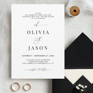 Modern Romantic Script Black and White Wedding Invitation