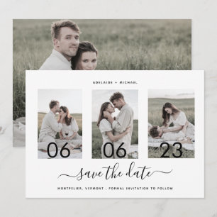 Modern Romantic Script Photo Collage Save The Date