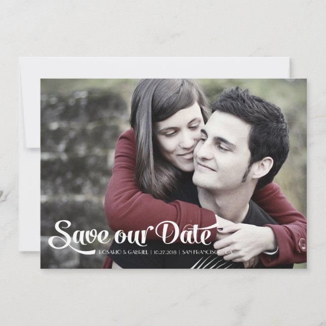 Modern Romantic Script Photo Save the Date (Front)