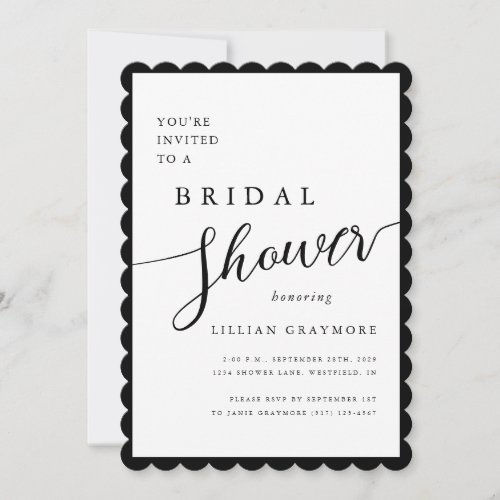 Modern Romantic Script Scalloped Bridal Shower Invitation
