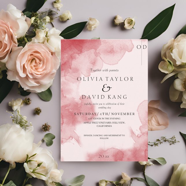  Modern Romantic Soft Watercolor Red Wedding Invitation (Creator Uploaded)
