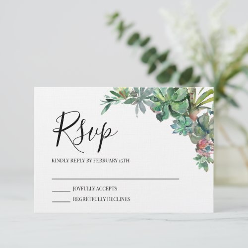 Modern Romantic Succulent Wedding RSVP Card