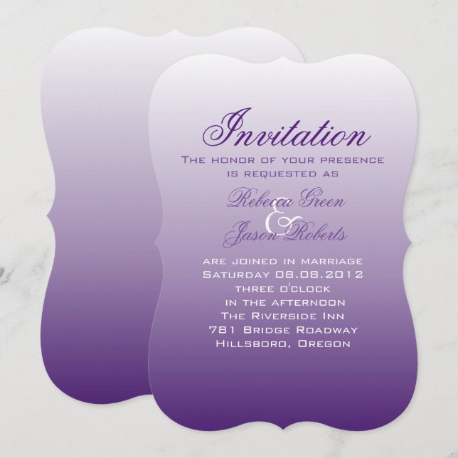 modern romantic summer lilac ombre purple wedding invitation (Front/Back)