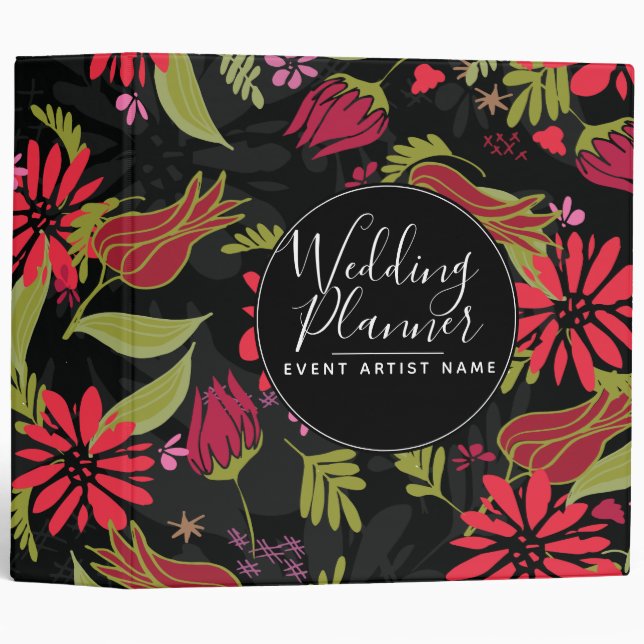 Modern Romantic Tulip Rose Florals Wedding Planner 3 Ring Binder (Front/Spine)