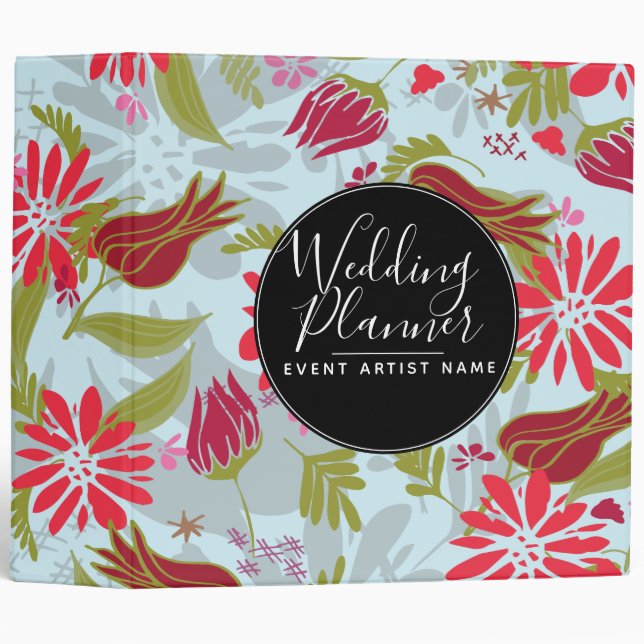 Modern Romantic Tulip Rose Florals Wedding Planner 3 Ring Binder (Front/Spine)