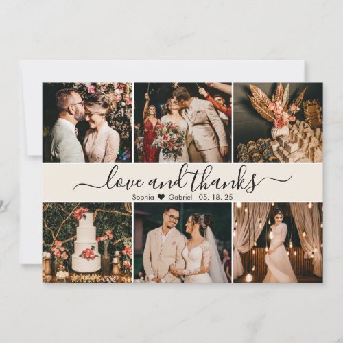 Modern Romantic Typography Ivory Photo Collage Thank You Card
