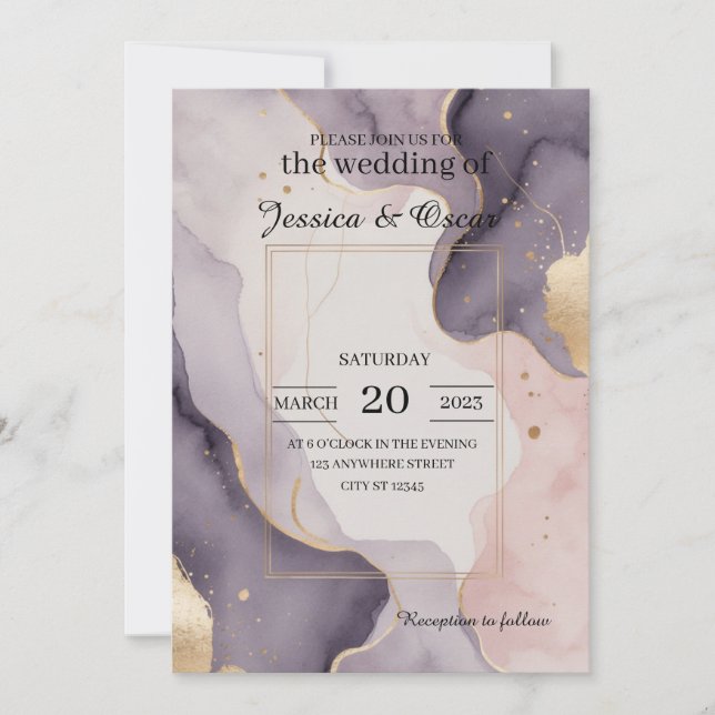 Modern Romantic Watercolor Blush Gold Foil Wedding Invitation (Front)
