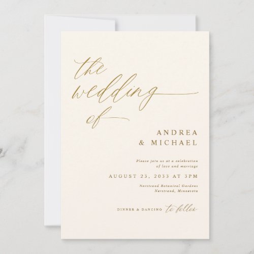 Modern Romantic Wedding Cream and Gold Invitation