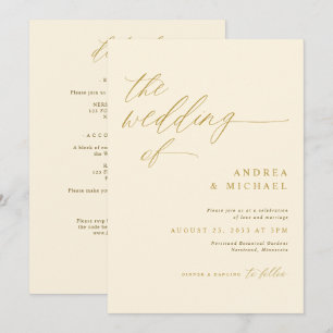 Modern Romantic Wedding Cream and Gold Invitation