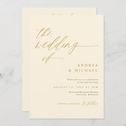 Modern Romantic Wedding Cream and Gold Invitation