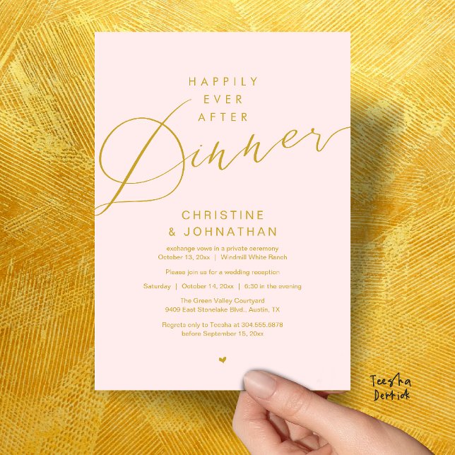 Modern Romantic Wedding Happily Ever After Dinner Invitation (Modern Romantic Wedding Happily Ever After reception Dinner Invitation card in Blush Gold)