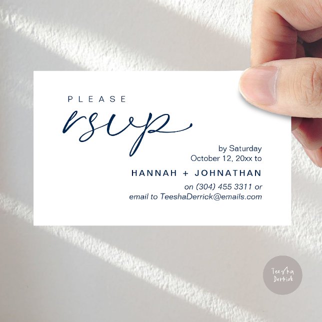 Modern Romantic Wedding Invites RSVP Reminder Card (Modern Romantic Wedding Invites RSVP Reminder Card in Navy Blue)