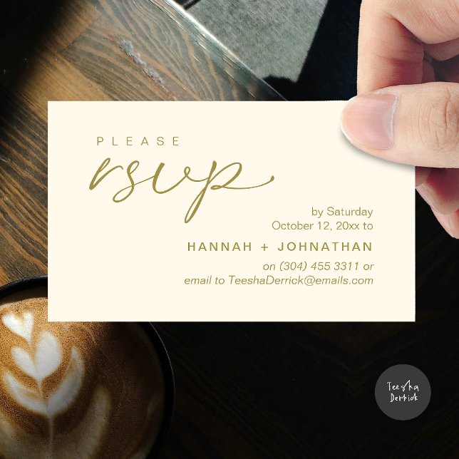 Modern Romantic Wedding Invites RSVP Reminder Card (Modern Romantic Wedding Invites RSVP Reminder Card in Yellow Gold)