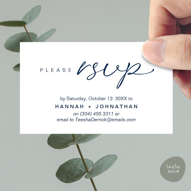 Modern Romantic Wedding Invites RSVP Reminder Card (Modern Romantic Wedding Invitation Invites RSVP Reminder Card Navy Blue)