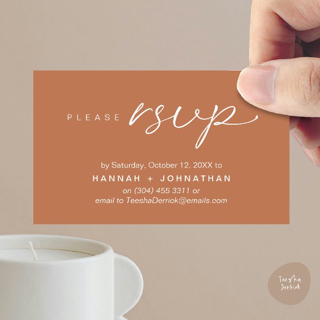 Modern Romantic Wedding Invites RSVP Reminder Card (Modern Romantic Wedding Invitation Invites RSVP Reminder Card Copper Brown)