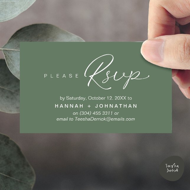 Modern Romantic Wedding Invites RSVP Reminder Card (Modern Romantic Wedding Invitation Invites RSVP Reminder Card Sage Green)