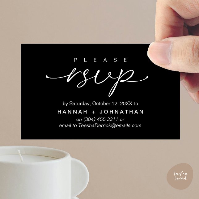 Modern Romantic Wedding Invites RSVP Reminder Card (Modern Romantic Wedding Invites RSVP Reminder Card Classy Black White)