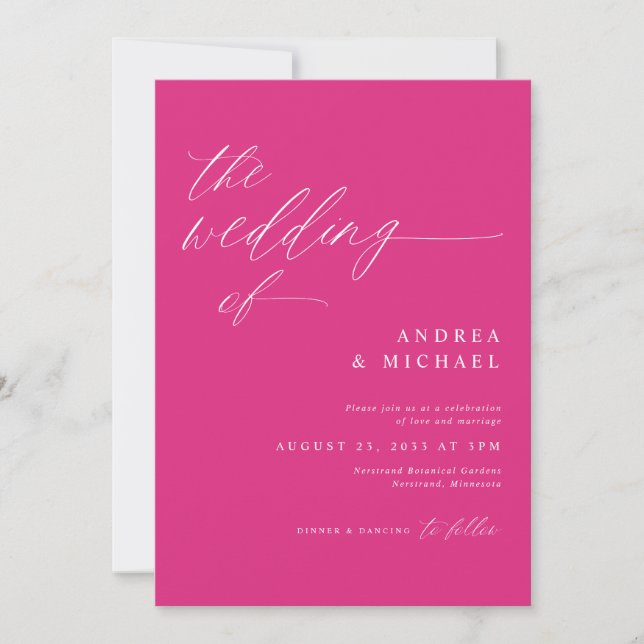 Modern Romantic Wedding Magenta Pink Hot Pink Invitation (Front)