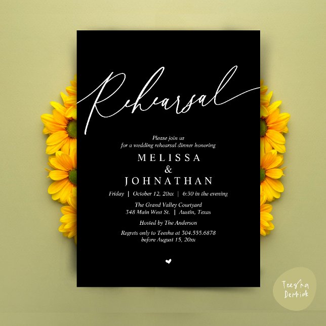 Modern Romantic Wedding Rehearsal Dinner Invitation (Modern Romantic Wedding Rehearsal Dinner Dancing Invitation Card PDF Aesthetic Black White)