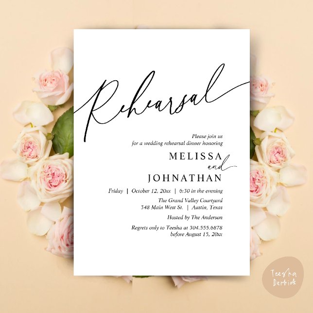Modern Romantic Wedding Rehearsal Dinner Invitation (Modern Romantic Wedding Rehearsal Dinner Dancing Invitation Card PDF White Black)