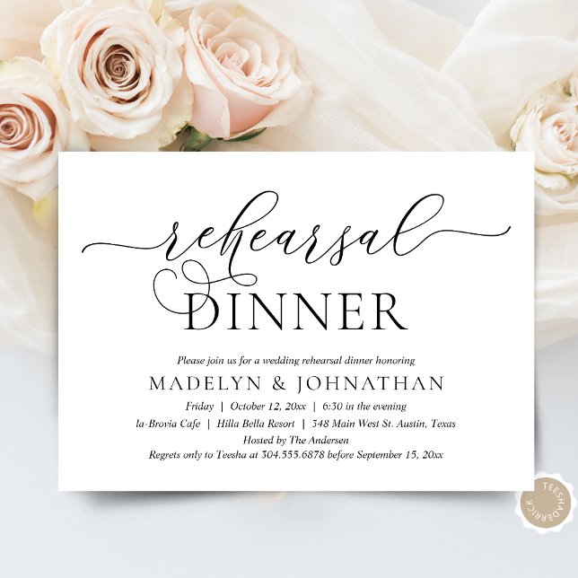 Modern Romantic, Wedding Rehearsal Dinner Invitation (The Night Before, Wedding Rehearsal Dinner, Brunch or Lunch Invitation Card, in Modern Classy theme)