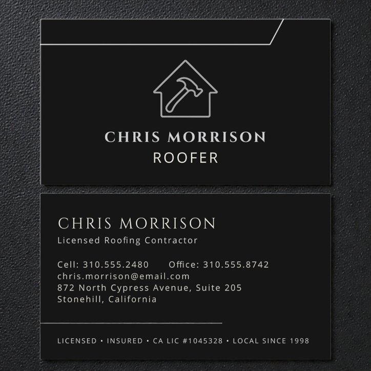 Modern Roofing Roofer Company Black Business Card