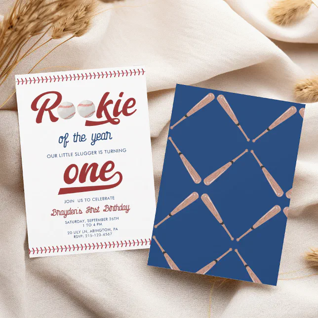 Modern Rookie of the Year Baseball Birthday Invitation | Zazzle