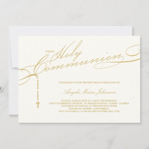 Modern Rosary First Holy Communion Stylish Invite