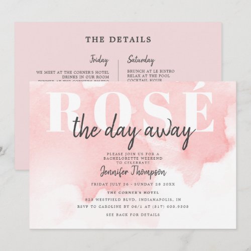 Modern Rosé All Day Blush Bachelorette Weekend Invitation