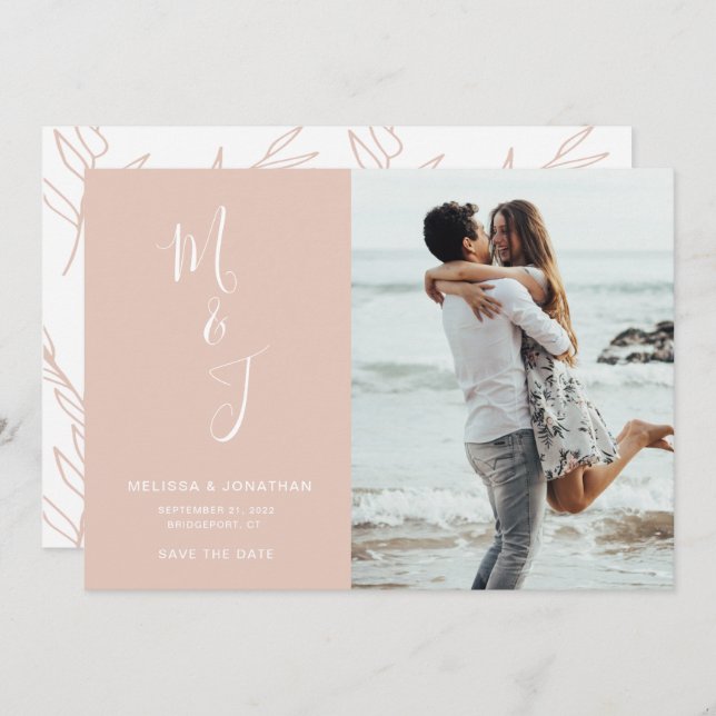 Modern Rose Blush Botanical Wedding Save The Date (Front/Back)