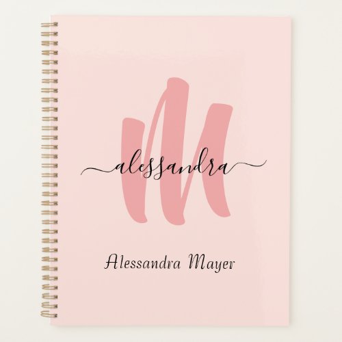 modern rose blush monogram initial business name planner