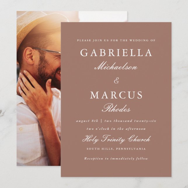 Modern Rose Blush Photo Wedding Invitation (Front/Back)