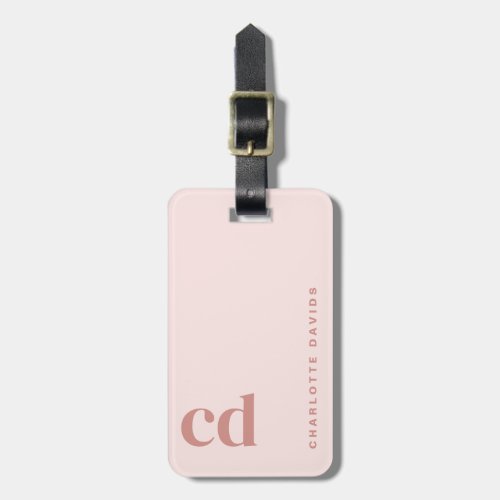 Modern Rose Blush Pink Monogram Professional  Luggage Tag