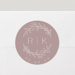 Modern Rose Botanical Initials Wedding Monogram Cl Classic Round Sticker<br><div class="desc">Custom-designed wedding monogram stickers featuring elegant hand drawn style white beige botanical wreath with couple's initials and wedding date on mauve pink background. Perfect for wedding save the dates,  envelops,  wedding favor packagings and more.</div>