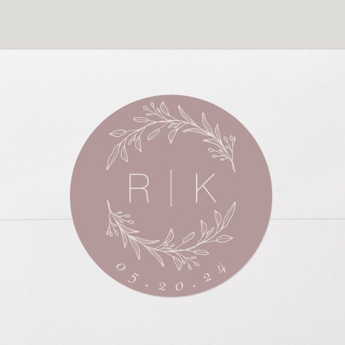 Modern Rose Botanical Initials Wedding Monogram Cl Classic Round Sticker